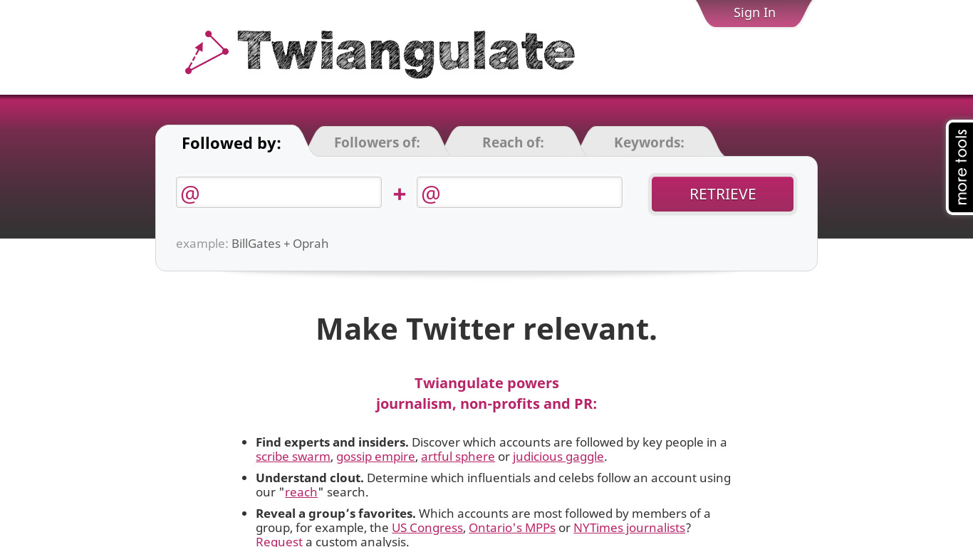 Twiangulate Landing page