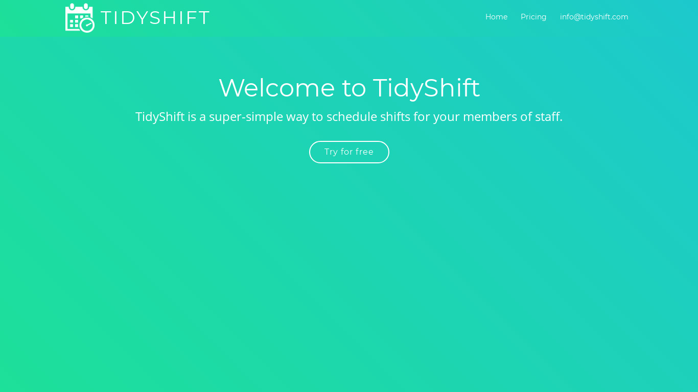 TidyShift Landing page