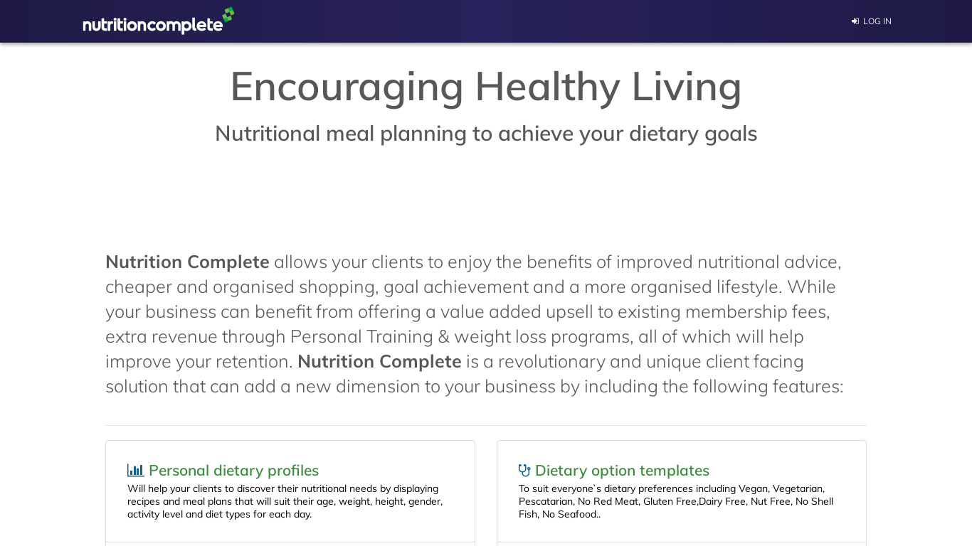 Nutrition Complete Landing page
