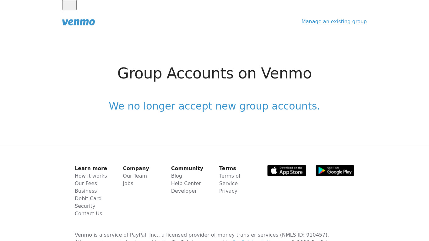 Venmo Groups (beta) Landing page