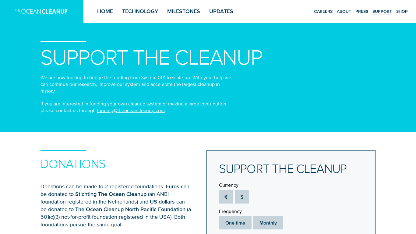 Ocean Cleanup Landing page