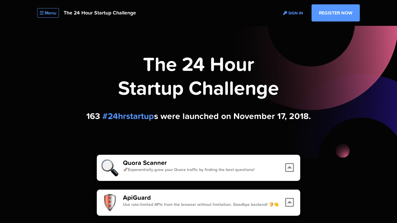 The 24 Hour Startup Challenge Landing page