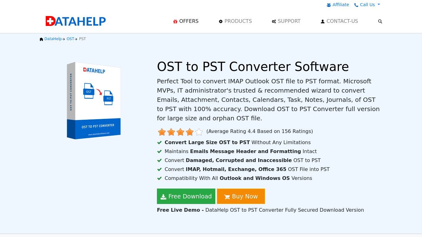 DataHelp OST to PST Converter Landing page