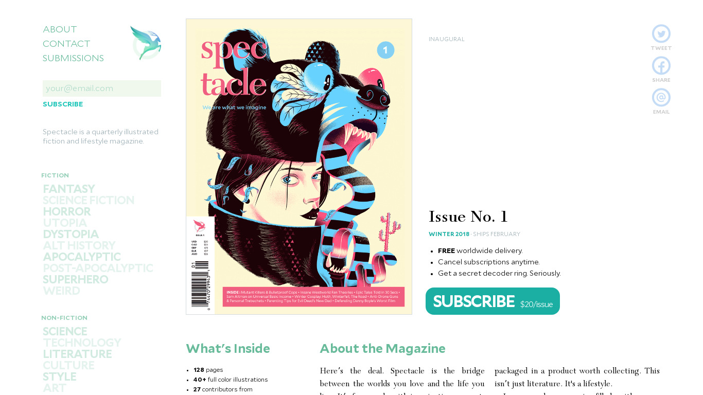 Spectacle Magazine Landing page
