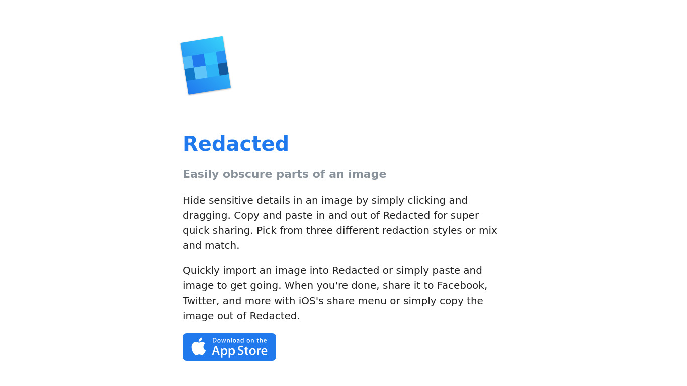 Redacted for iOS Landing page