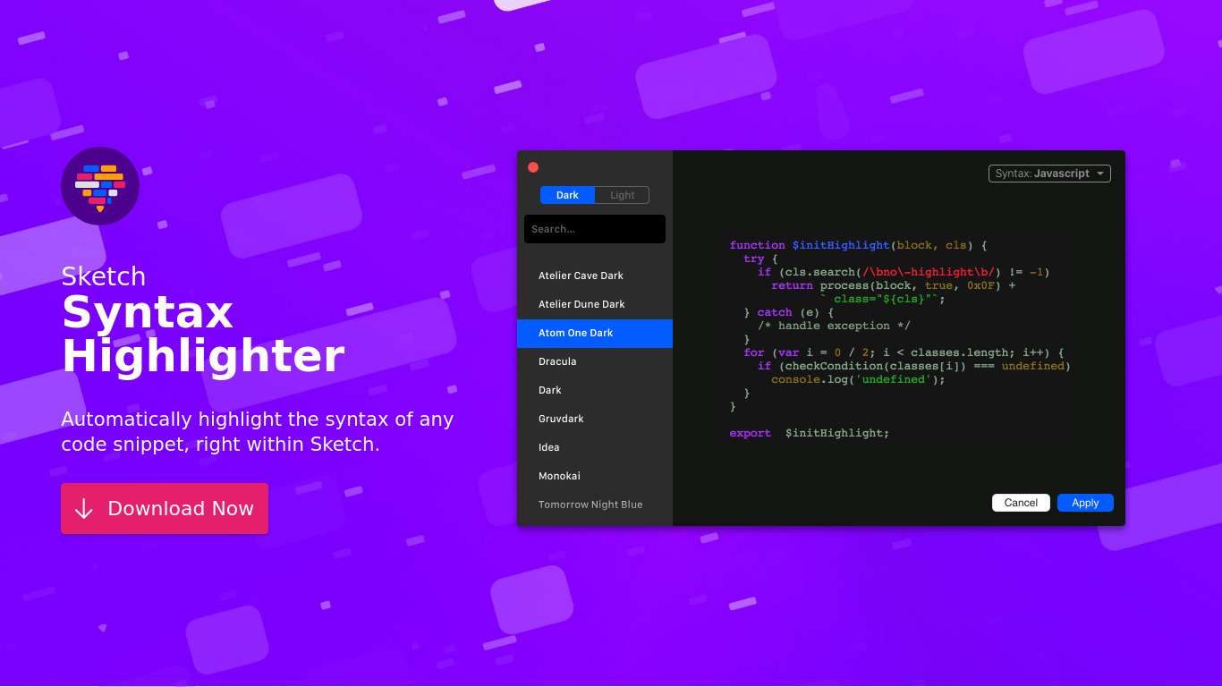 Sketch Syntax Highlighter Landing page