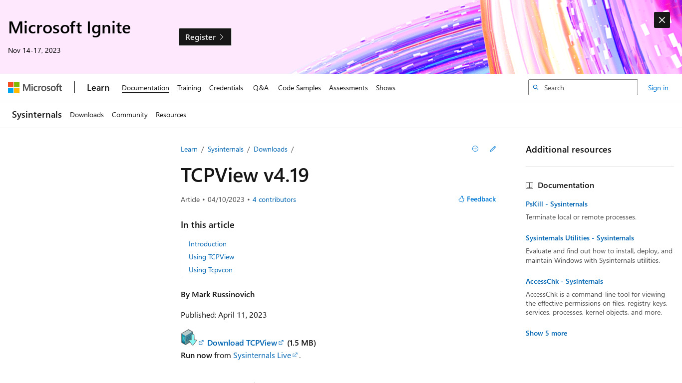 TCPView Landing page