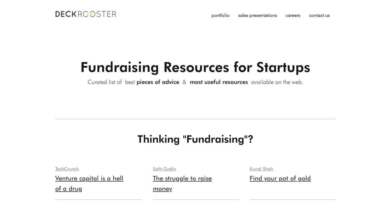 Fundraising Resources for Startups Landing page