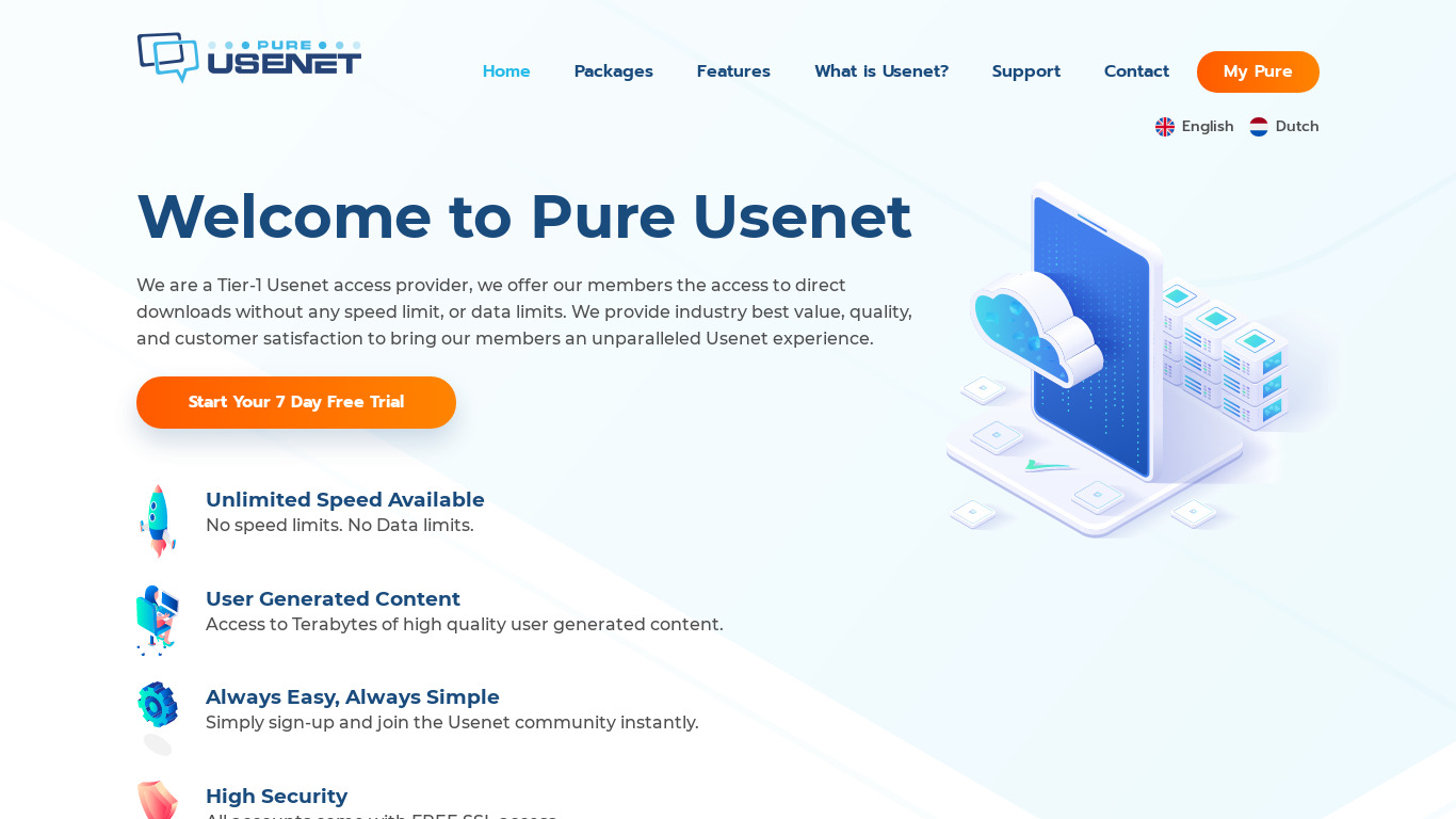 Pure Usenet Landing page