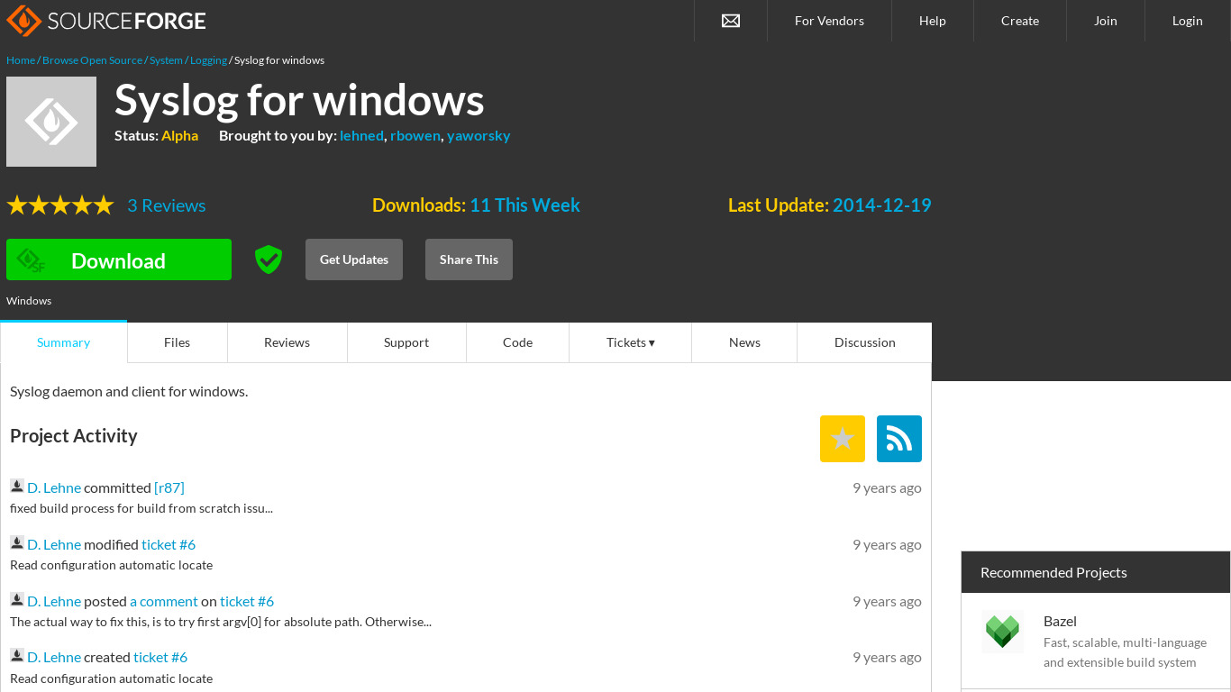 Syslog for windows Landing page