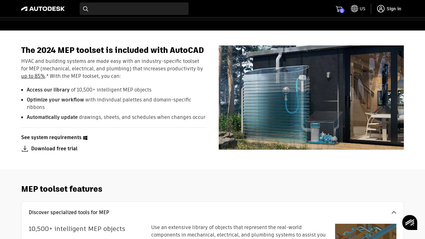 AutoCAD MEP Landing page