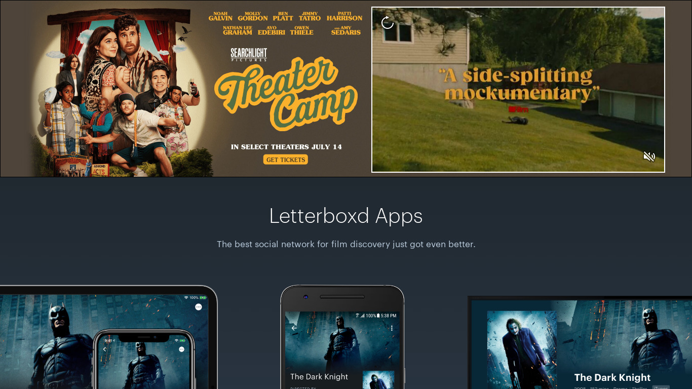 Letterboxd for iPhone Landing page