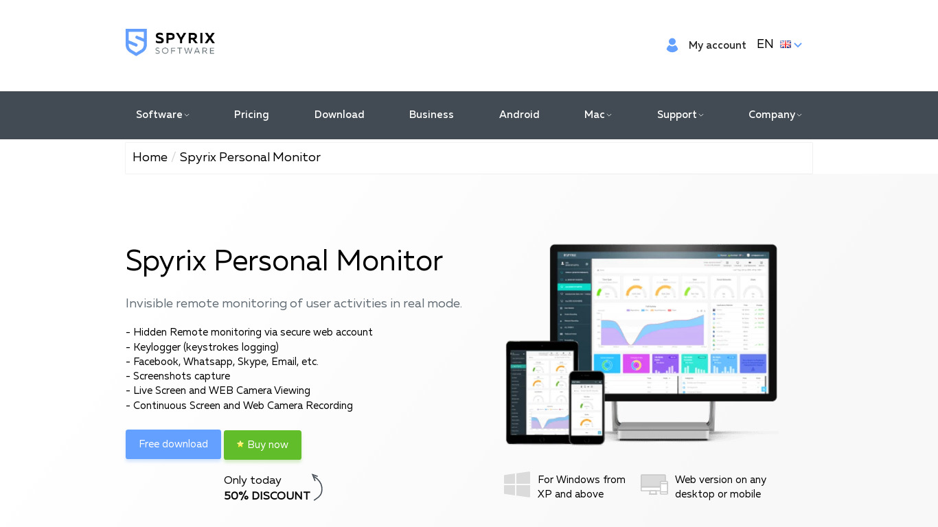 Spyrix Personal Monitor Landing page