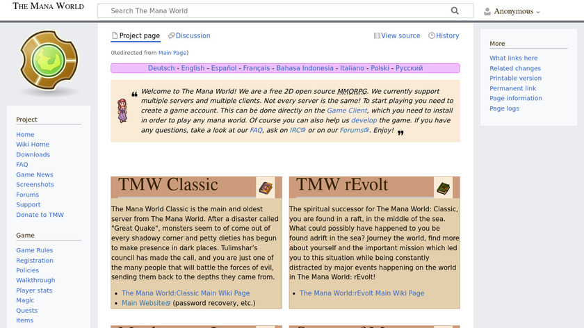 The Mana World Landing Page