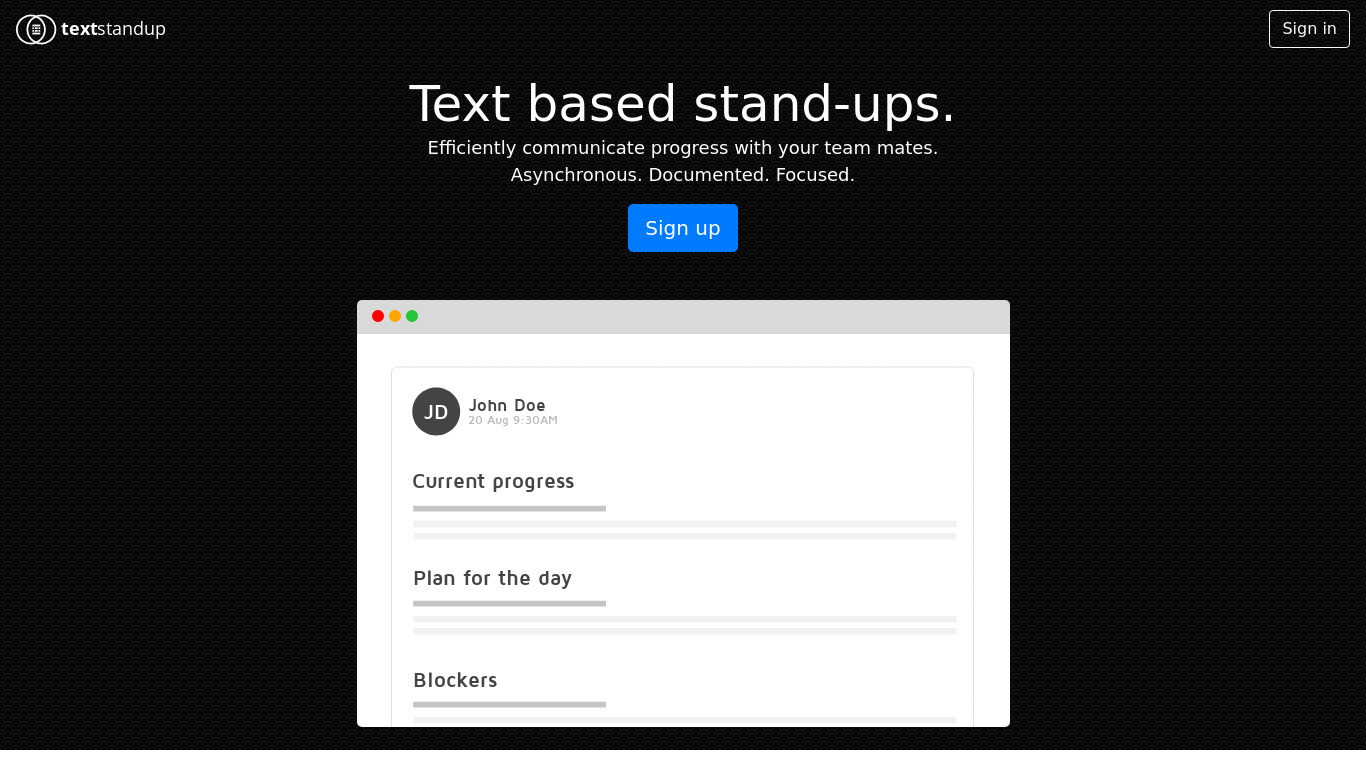 Textstandup Landing page