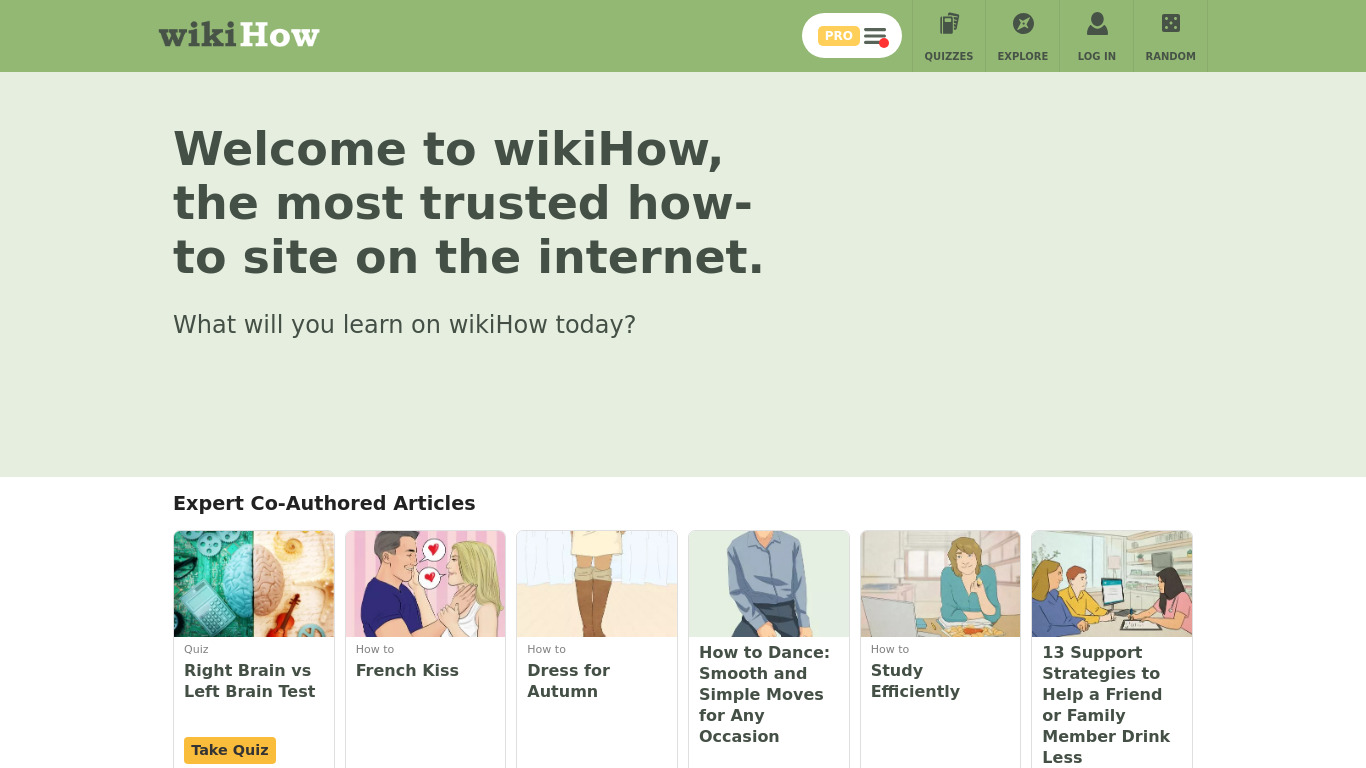 wikiHow Landing page