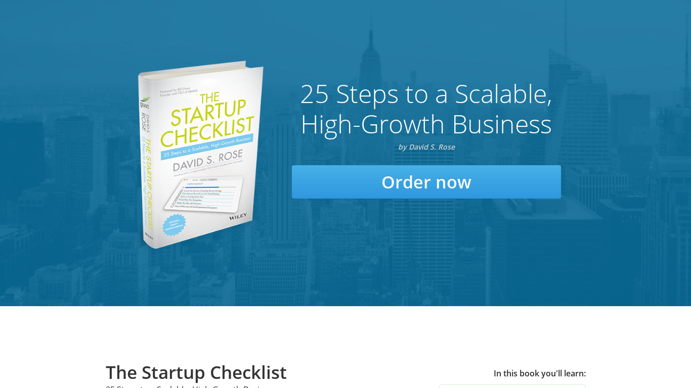 The Startup Checklist Landing page
