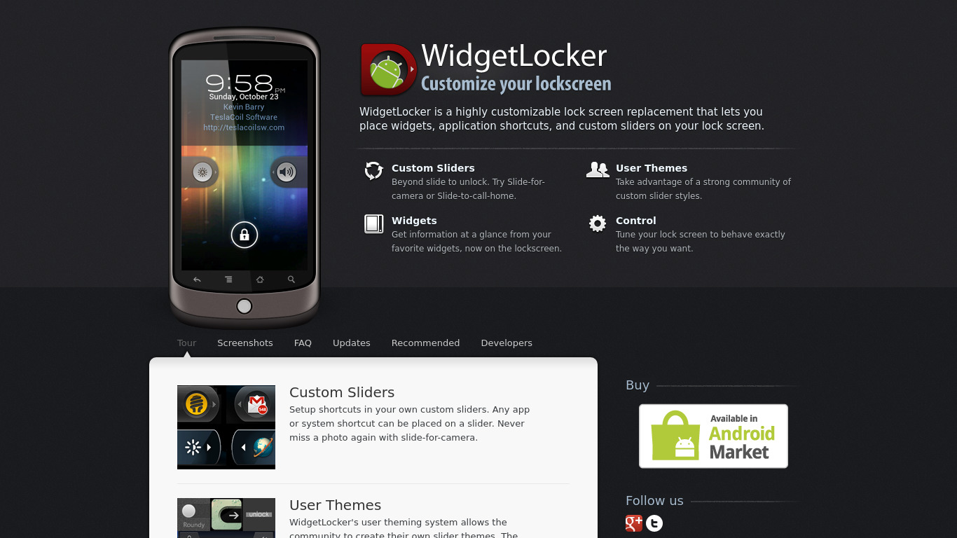 WidgetLocker Lockscreen Landing page