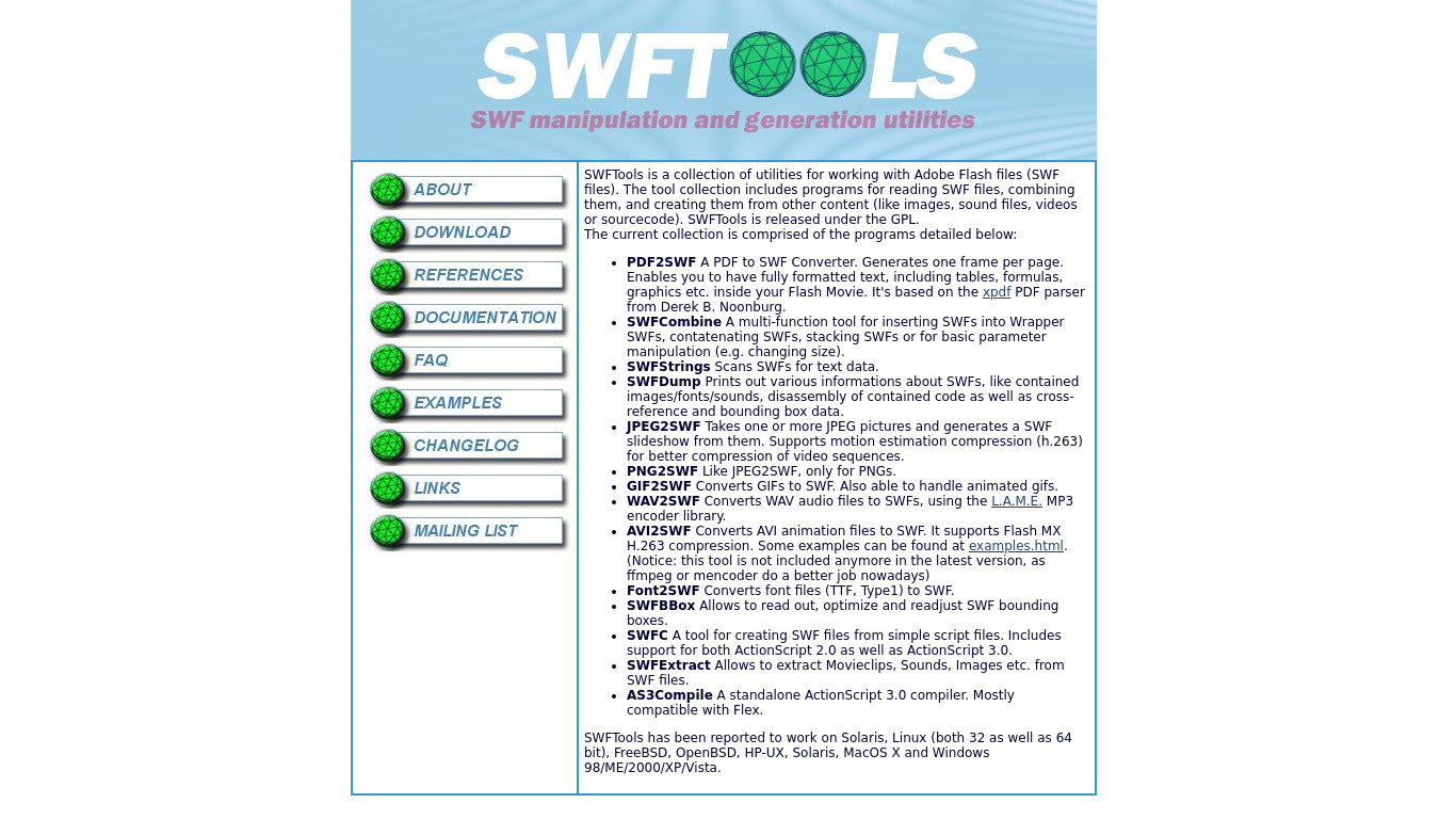 SWFTOOLS Landing page