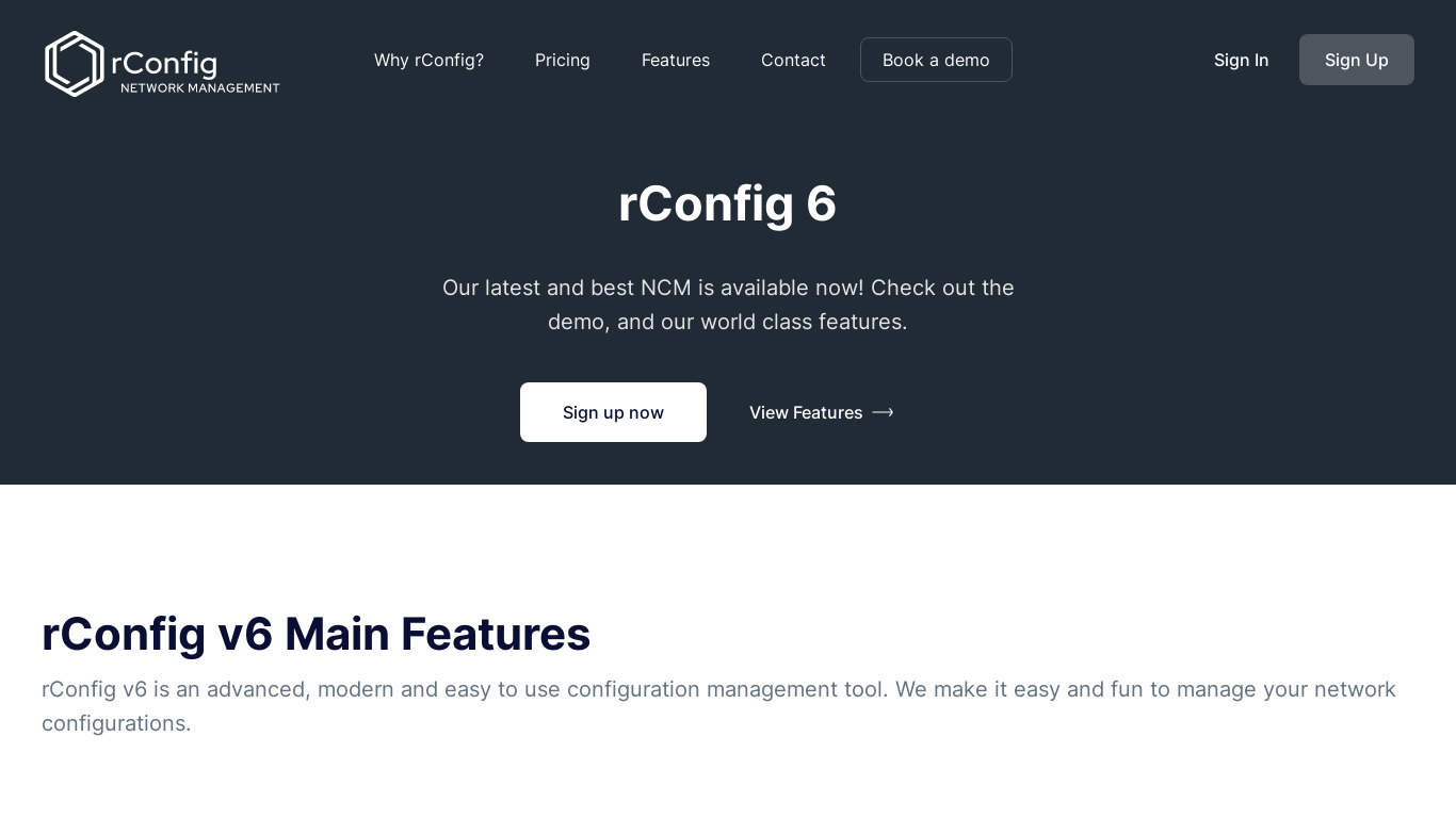 rConfig Landing page