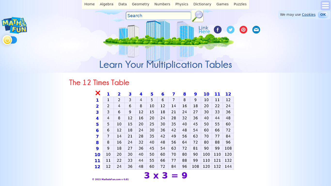 MathIsFun Times Table Landing page