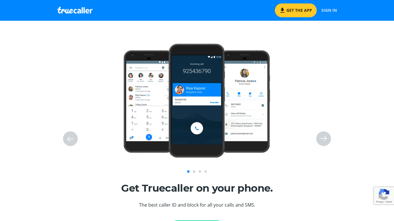 truecaller.com Truedialer Landing page