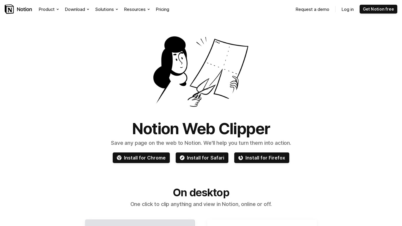 Notion Web Clipper Landing page
