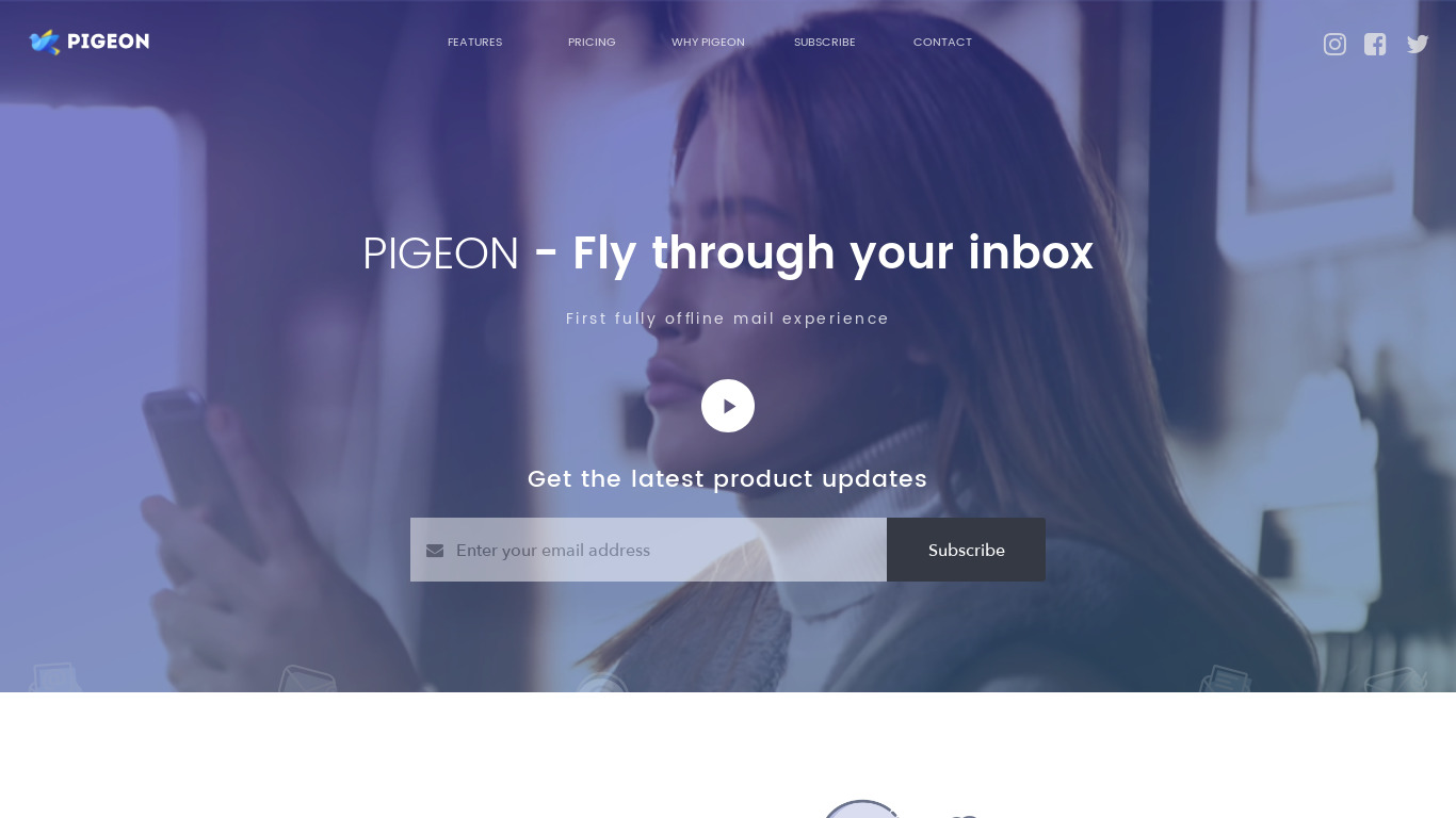 Pigeon Mail Landing page
