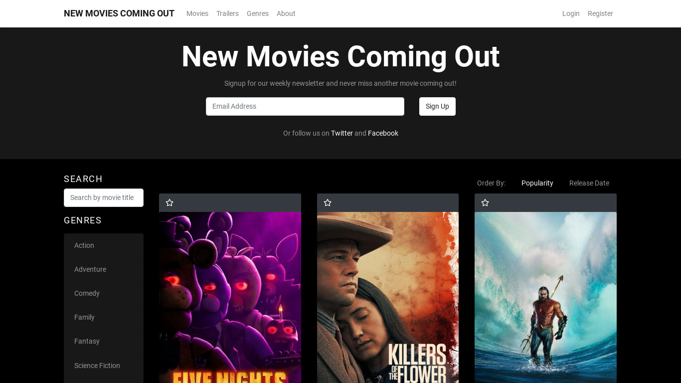 New Movies Coming Out Landing page