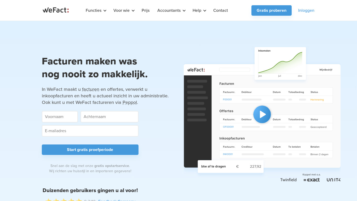 WeFact Hosting Landing page