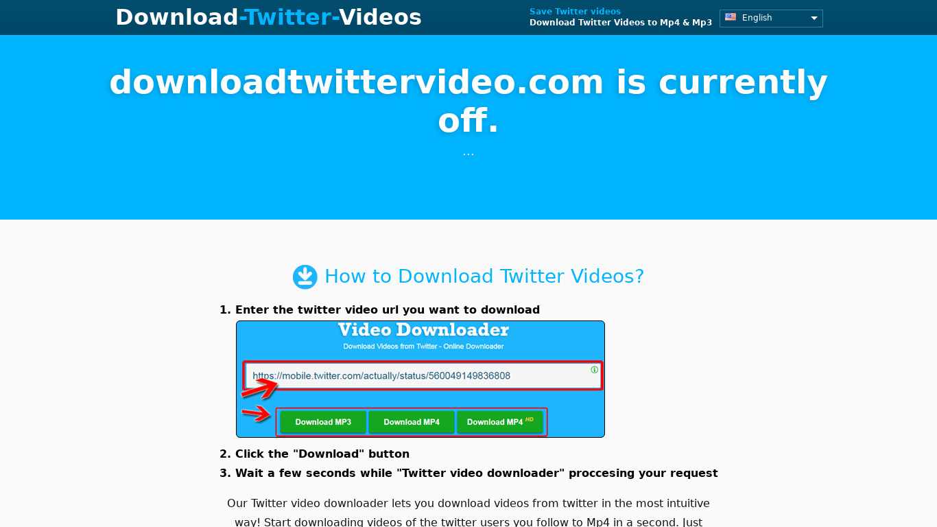 Twitter Video Downloader Landing page