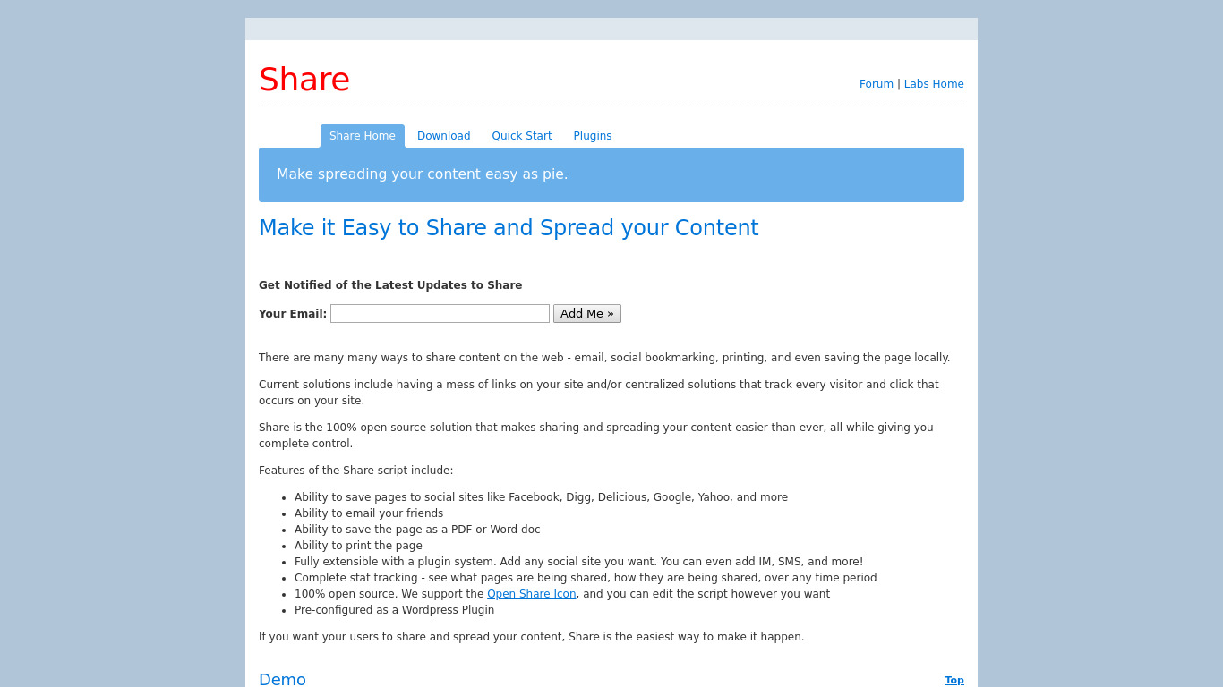 Share Landing page