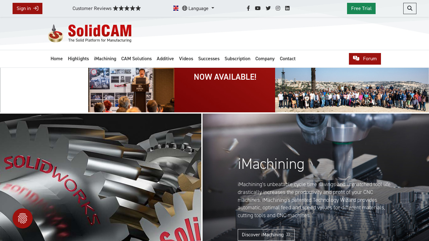 SolidCAM Landing page
