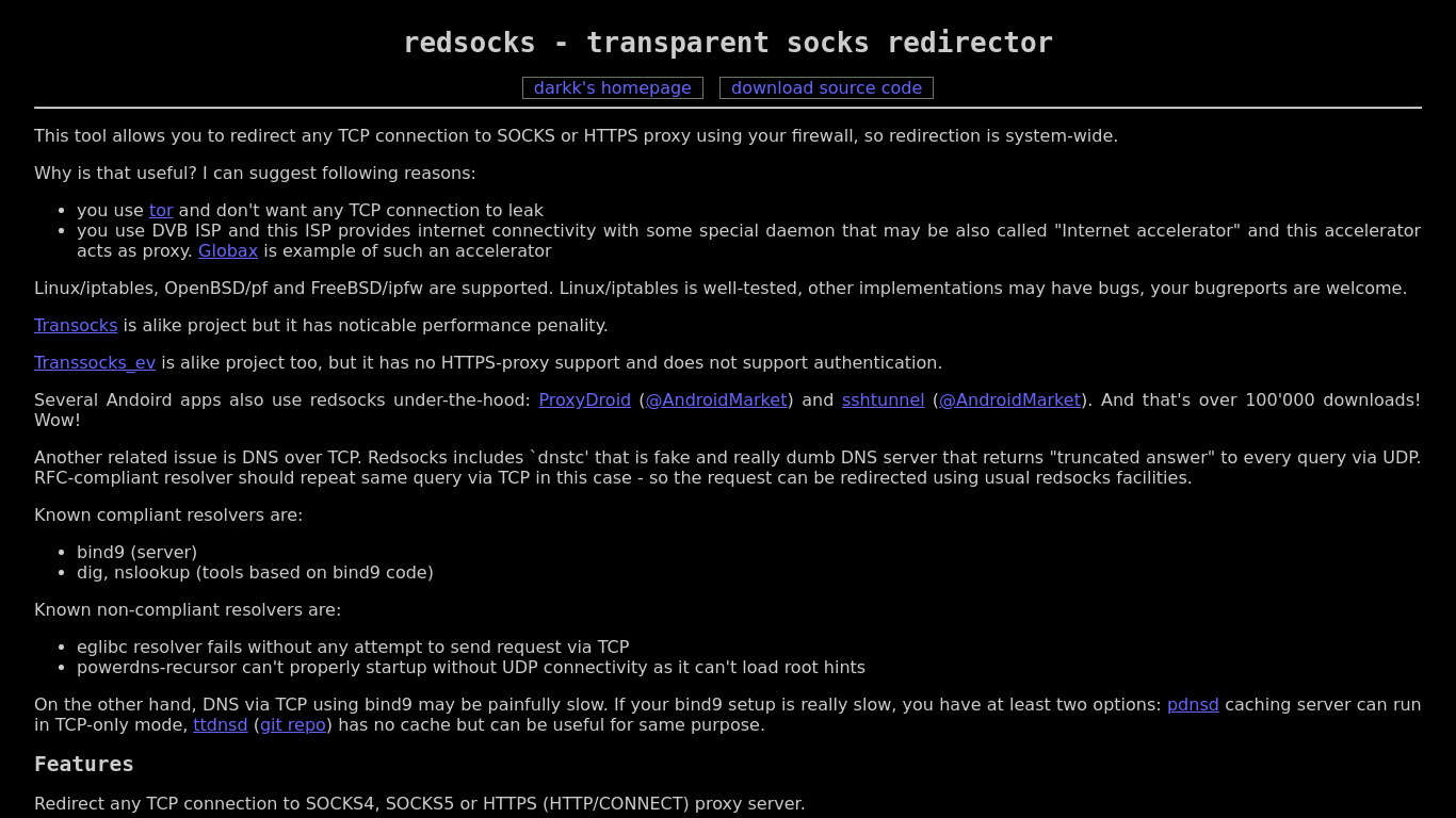redsocks Landing page