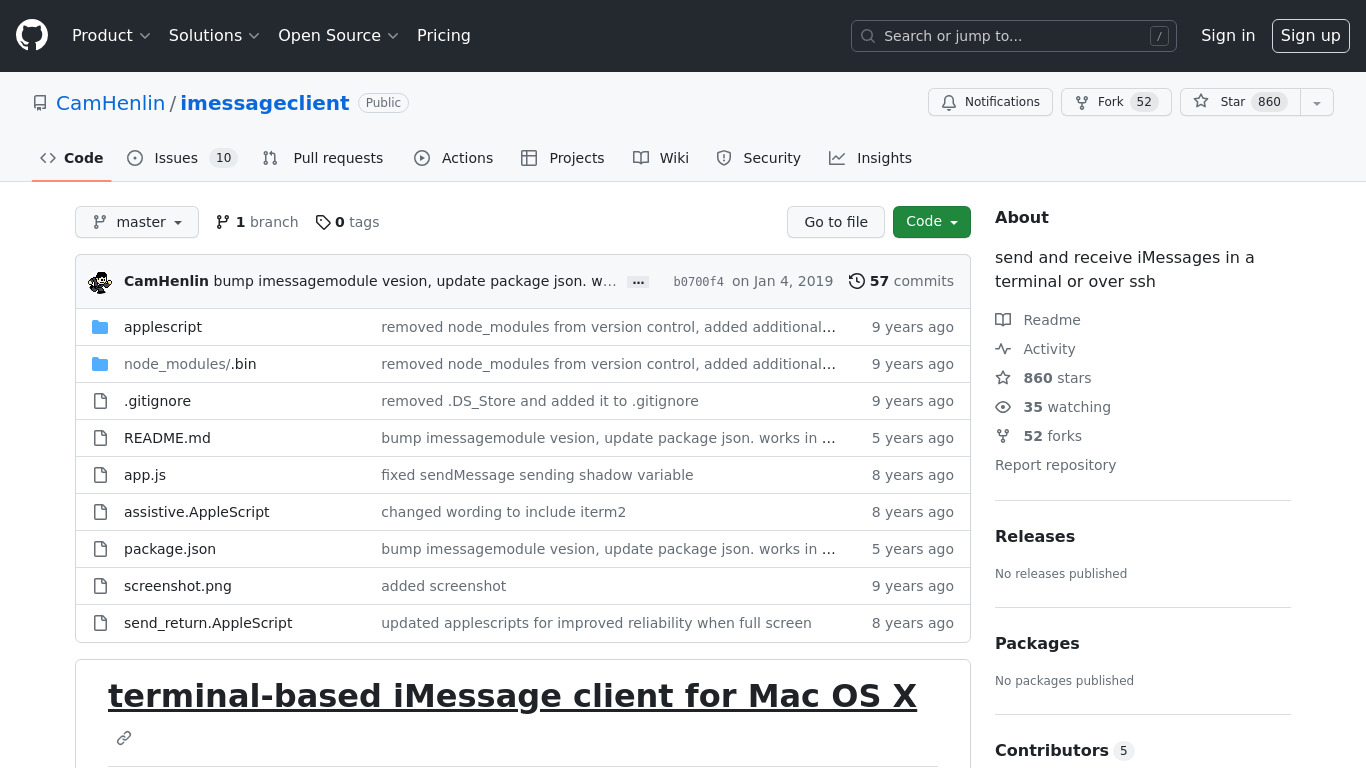 iMessage on Terminal Landing page