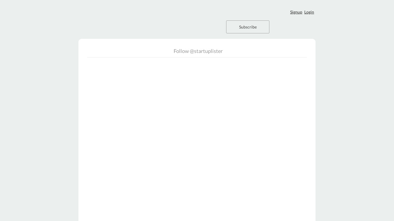 Startuplister Landing page
