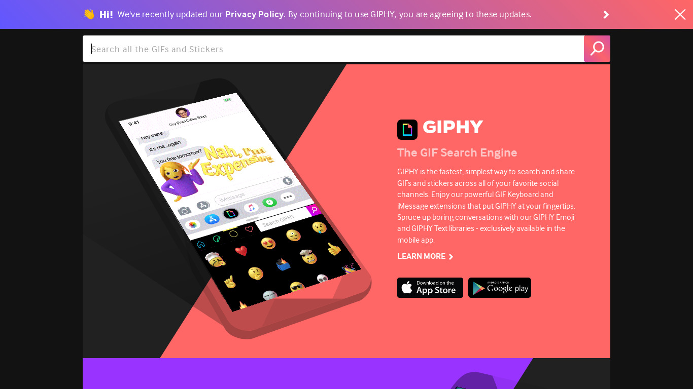 GIPHY Says Landing page
