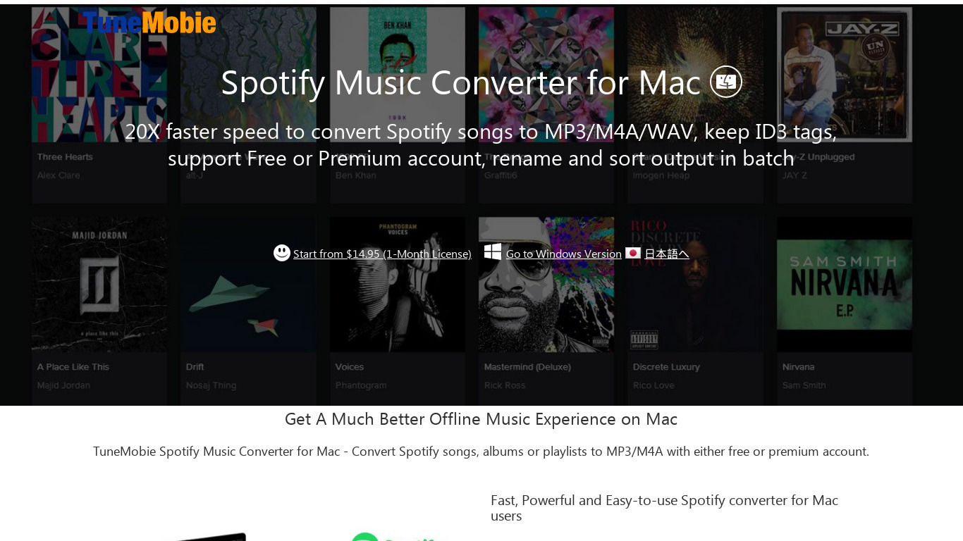 TuneMobie Spotify Music Converter Landing page