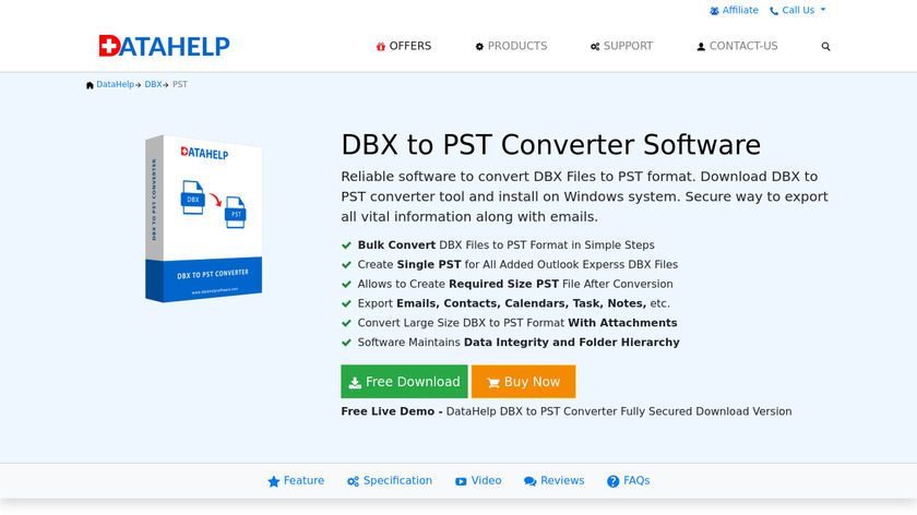 DataHelp DBX to PST Converter Landing Page