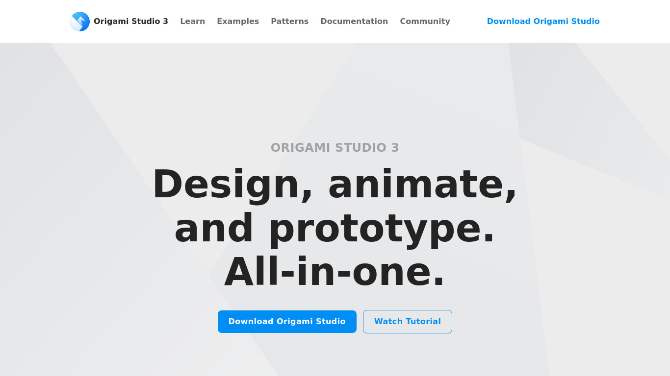 Origami Studio Landing page