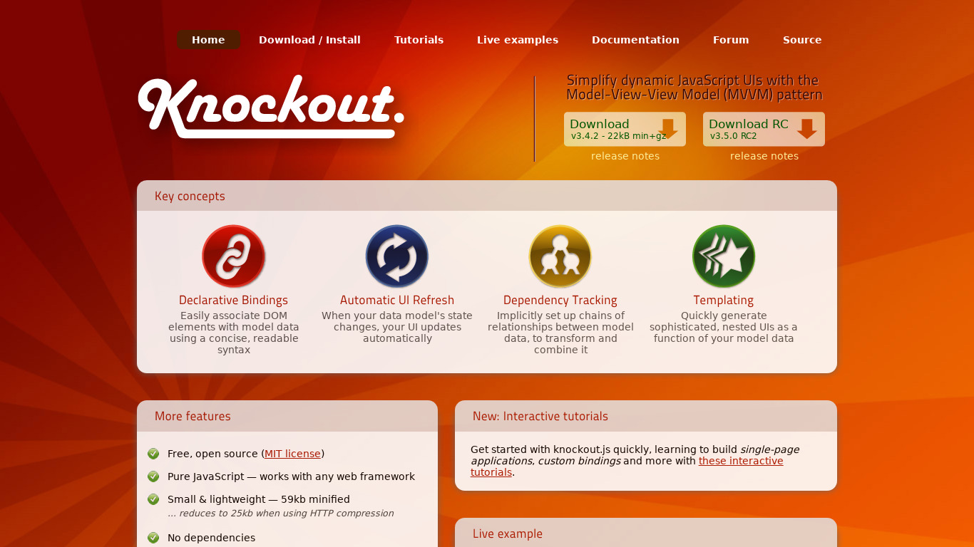 KnockoutJS Landing page