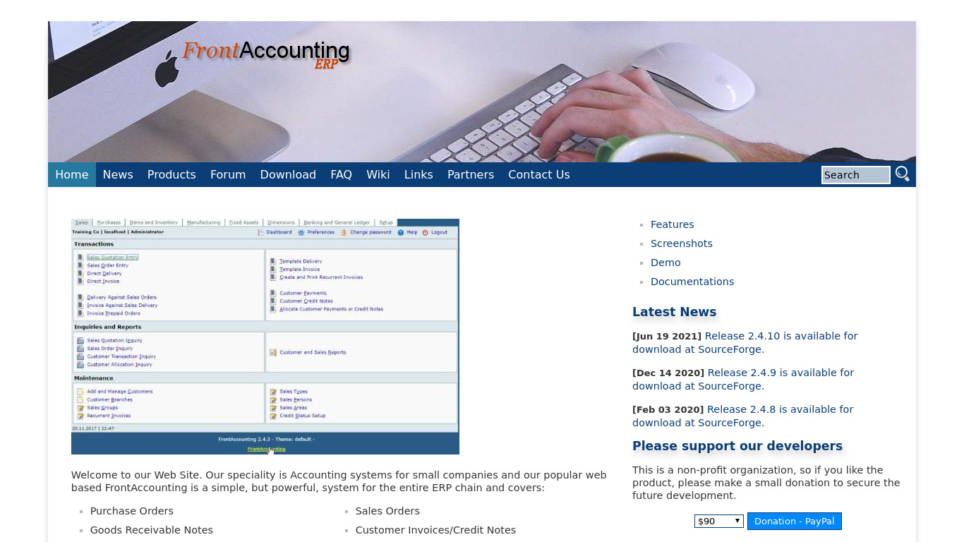FrontAccounting Landing page
