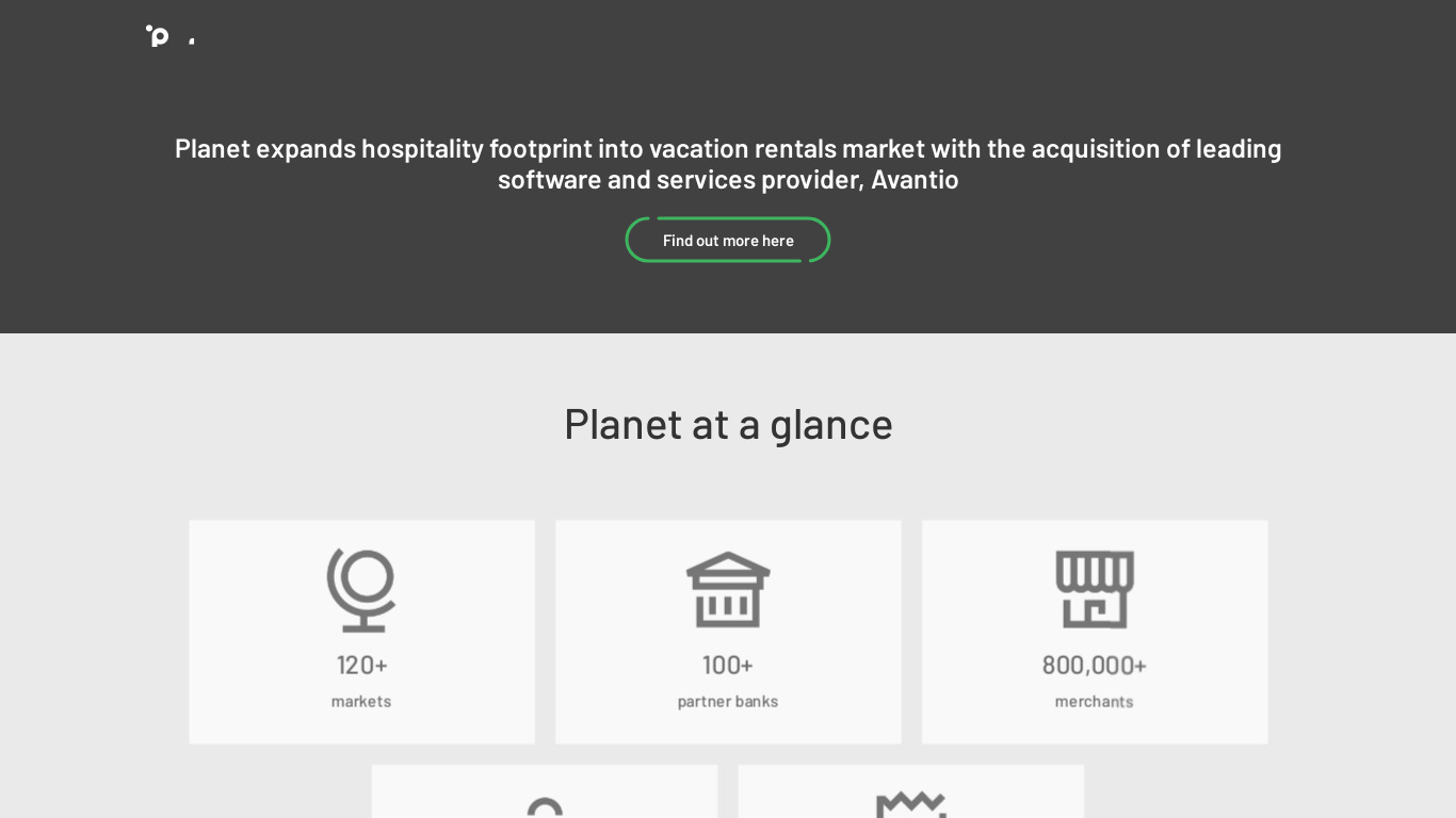 Planet Payment Landing page