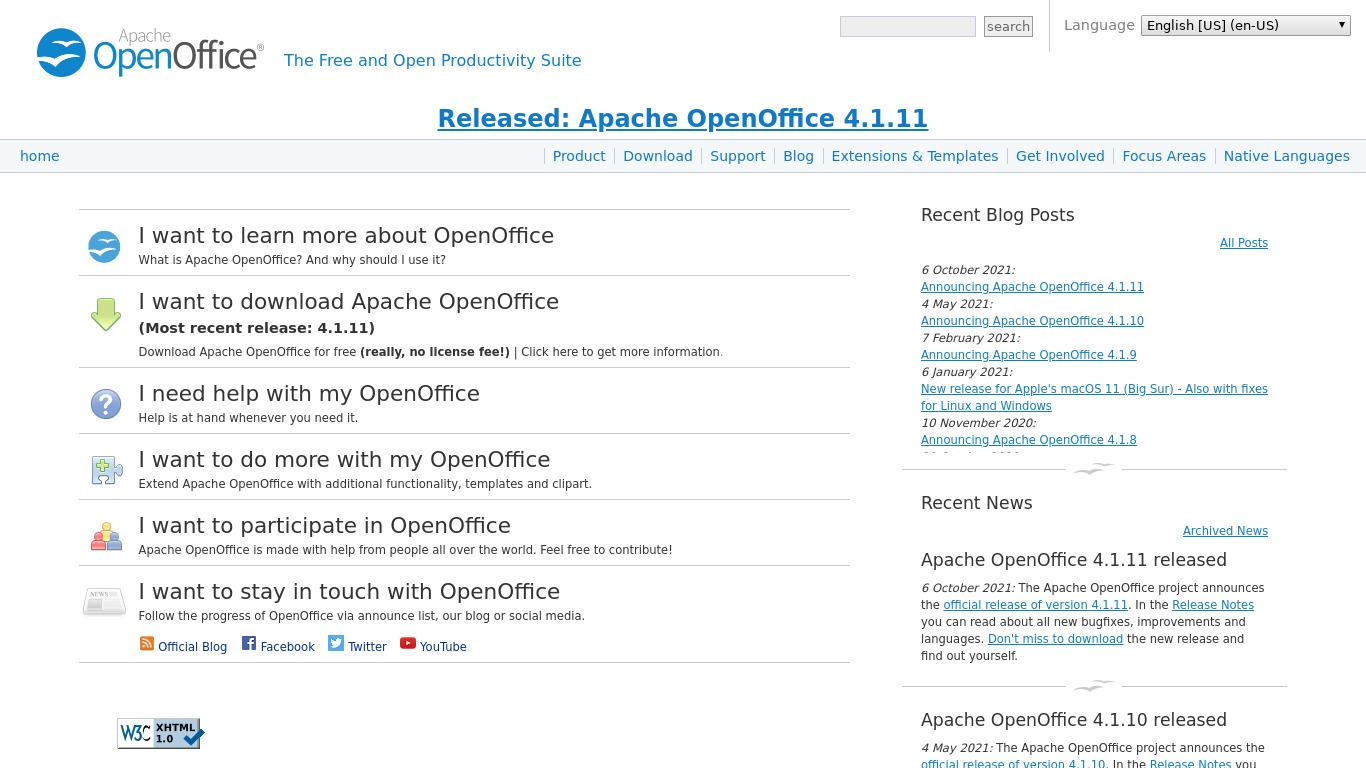 Apache OpenOffice Landing page