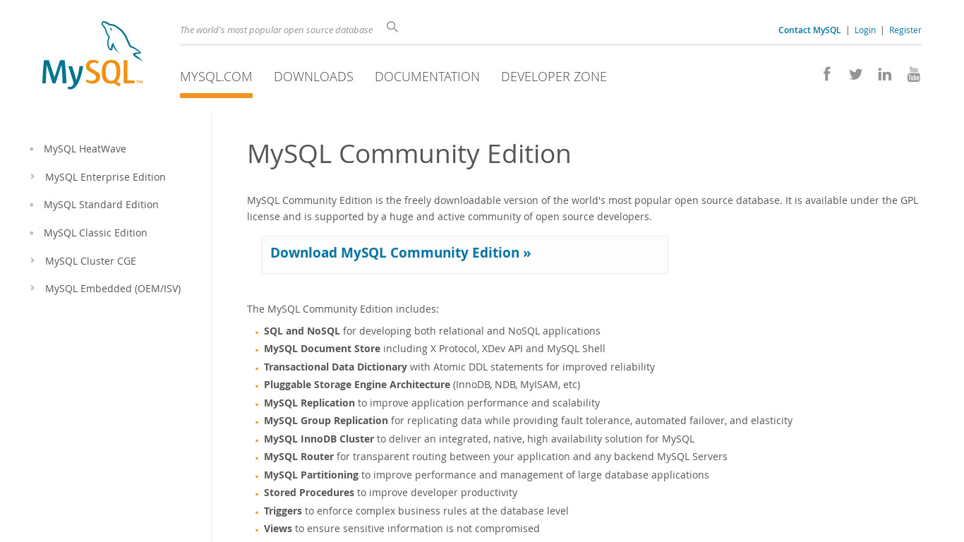 MySQL Community Edition Landing page