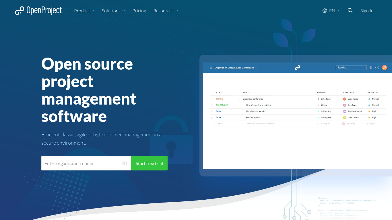 OpenProject Landing page