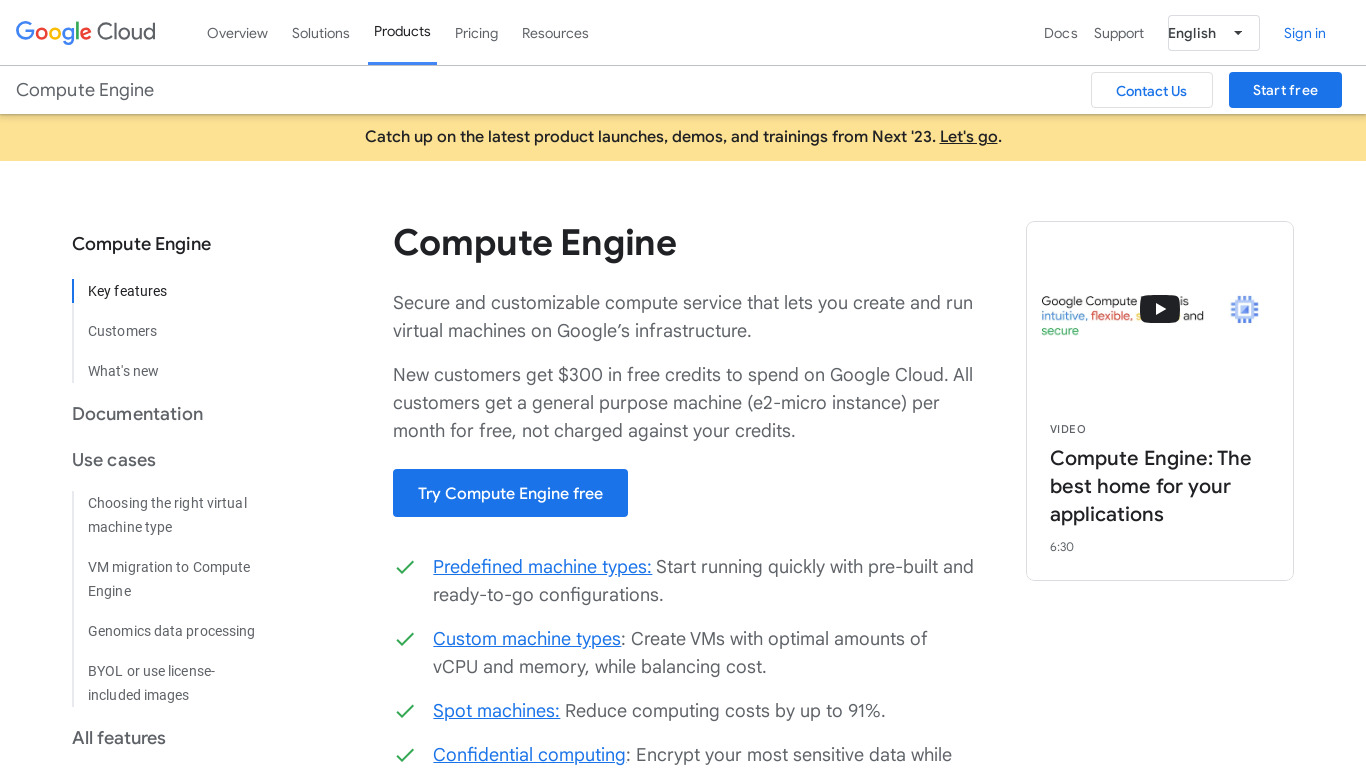 Google Compute Engine Landing page