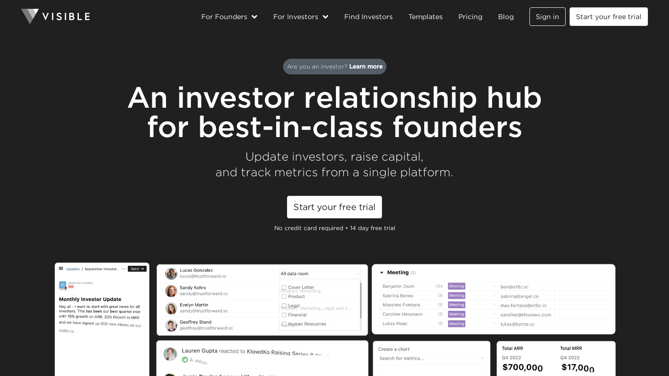 Visible.vc Landing page