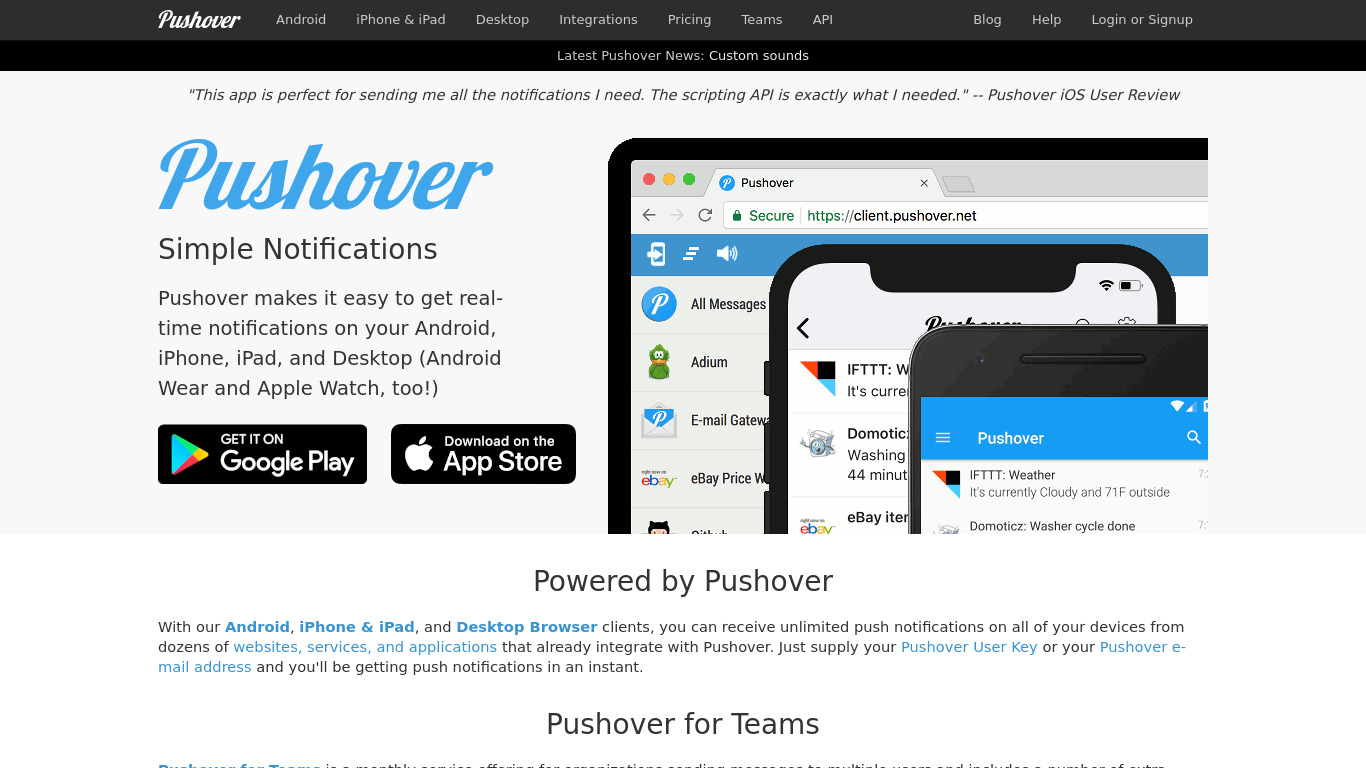 Pushover Landing page