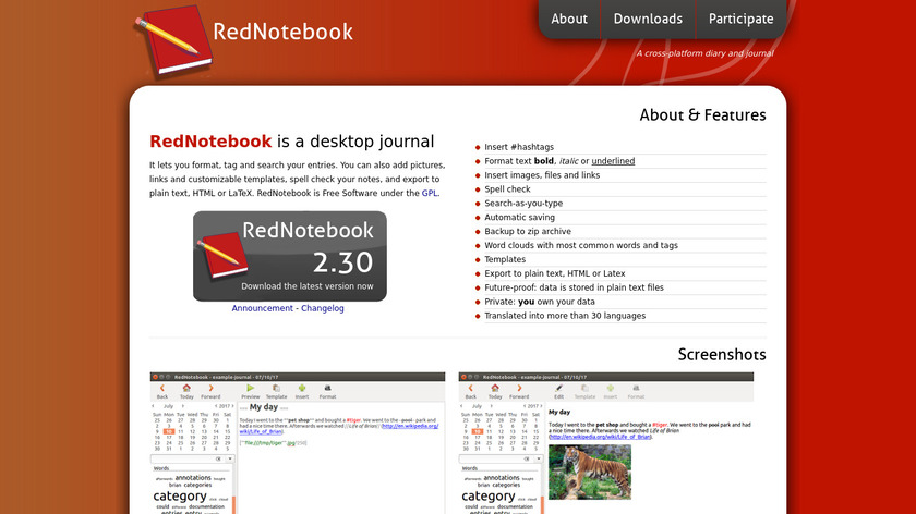 RedNotebook Landing Page